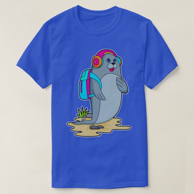 Seal as Hiker with Backpack T-Shirt (Design Front)