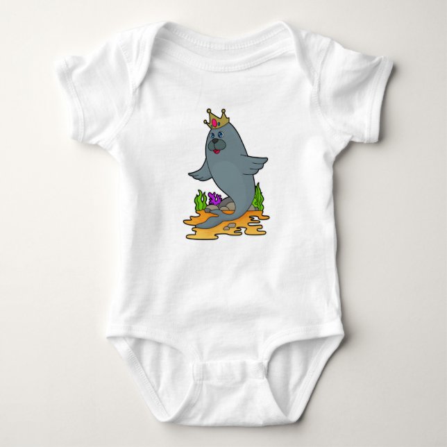 Seal as King with Crown Baby Bodysuit (Front)