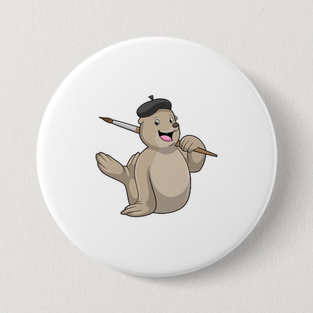 Seal as Painter with Paint brush 7.5 Cm Round Badge (Front)