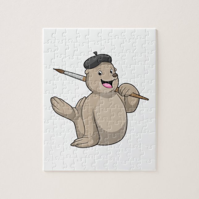 Seal as Painter with Paint brush Jigsaw Puzzle (Vertical)
