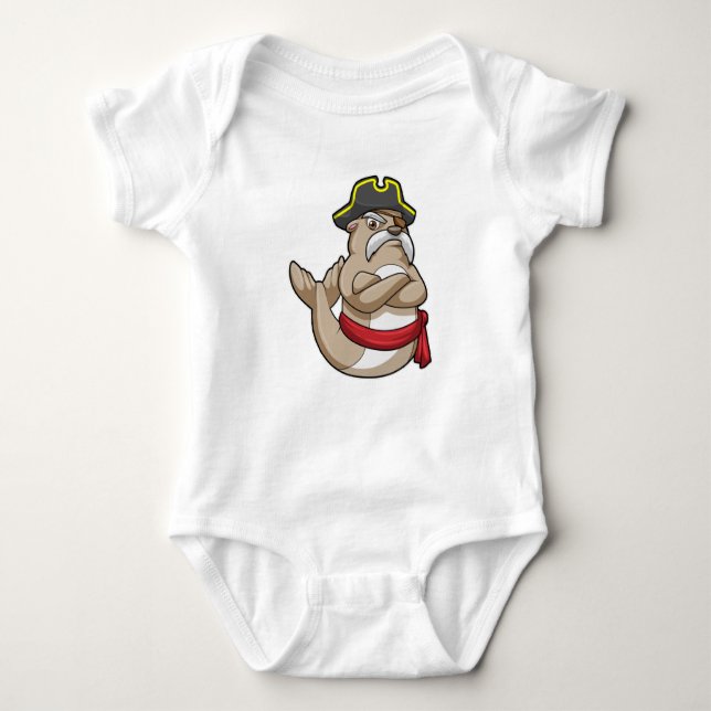 Seal as Pirate with Pirate hat Baby Bodysuit (Front)