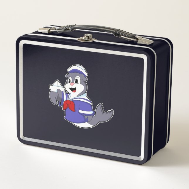 Seal as Sailor with Boat Metal Lunch Box (Front)