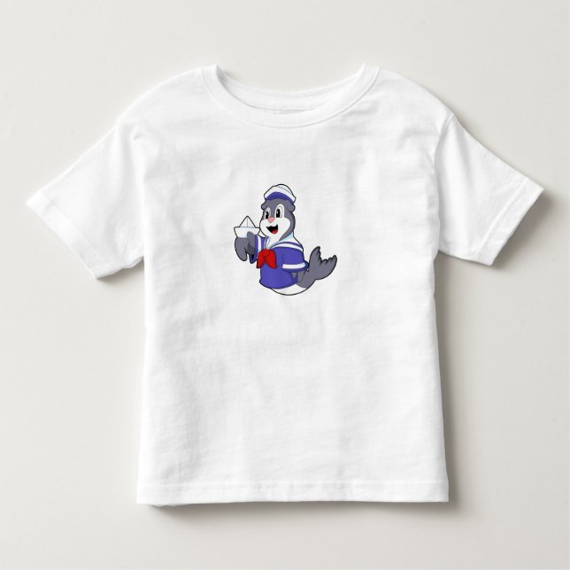 Seal as Sailor with Boat Toddler T-Shirt (Front)