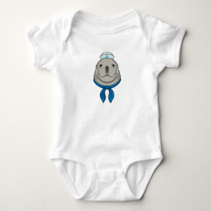 Seal as Sailor with Sailor hat Baby Bodysuit