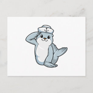 Seal as Sailor with Sailor hat Postcard