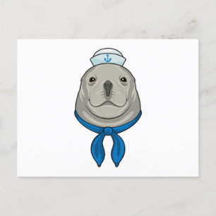 Seal as Sailor with Sailor hat Postcard