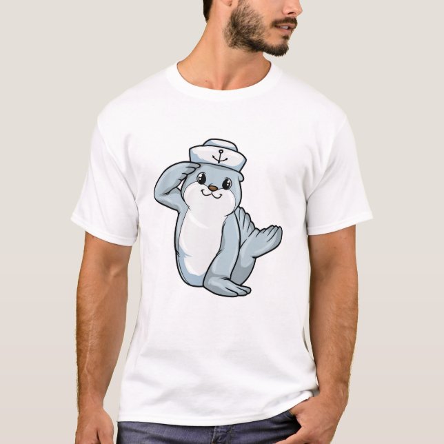 Seal as Sailor with Sailor hat T-Shirt (Front)