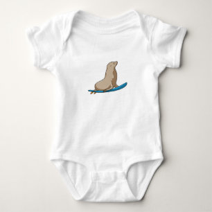 Seal as Surfer with Surfboard Baby Bodysuit