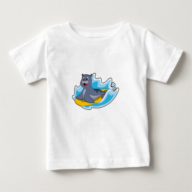 Seal as Surfer with Surfboard Baby T-Shirt (Front)