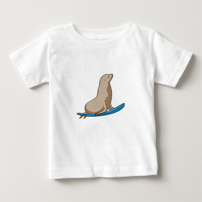 Seal as Surfer with Surfboard Baby T-Shirt (Front)