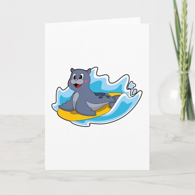 Seal as Surfer with Surfboard Card (Front)