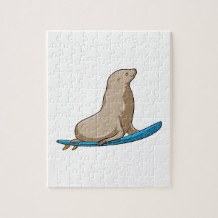 Seal as Surfer with Surfboard Jigsaw Puzzle