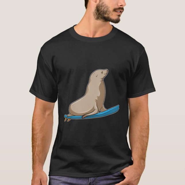 Seal as Surfer with Surfboard T-Shirt (Front)