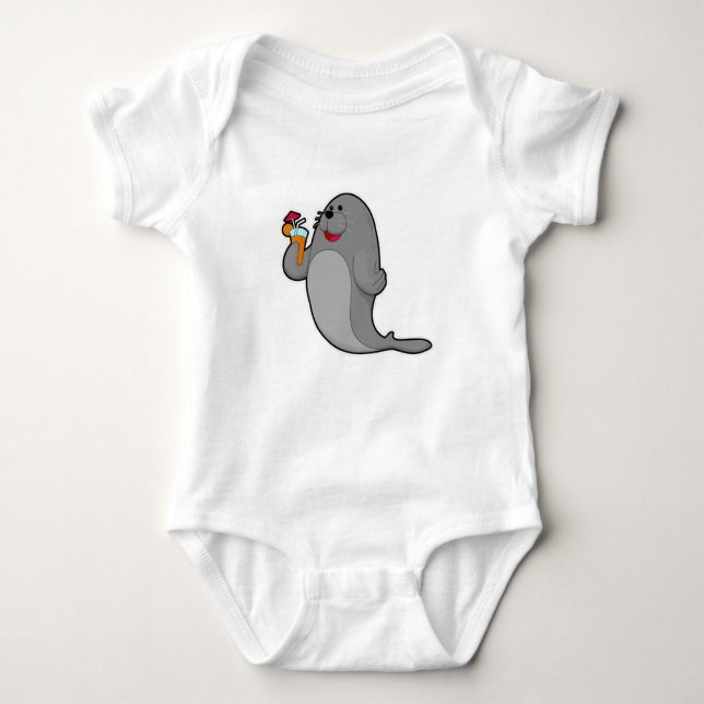 Seal at Drinking with Juice Baby Bodysuit (Front)