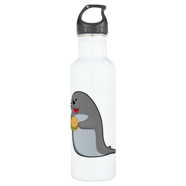 Seal at Eating with Burger 710 Ml Water Bottle (Front)