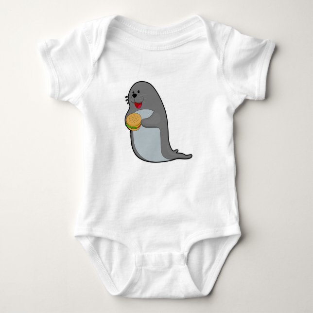 Seal at Eating with Burger Baby Bodysuit (Front)
