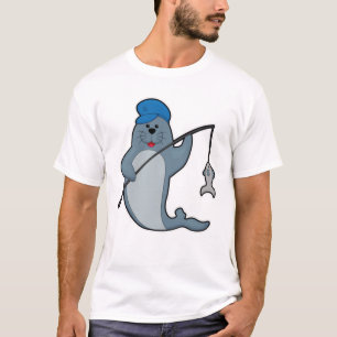 Seal at Fishing with Fishing rod & Fish T-Shirt