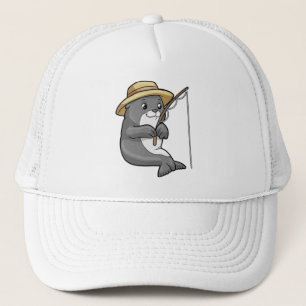 Seal at Fishing with Fishing rod & Hat