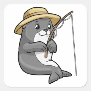 Seal at Fishing with Fishing rod & Hat