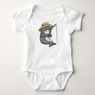 Seal at Fishing with Fishing rod & Hat Baby Bodysuit
