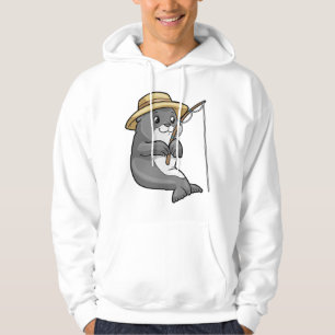 Seal at Fishing with Fishing rod & Hat Hoodie
