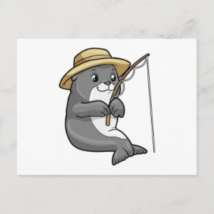 Seal at Fishing with Fishing rod & Hat Postcard