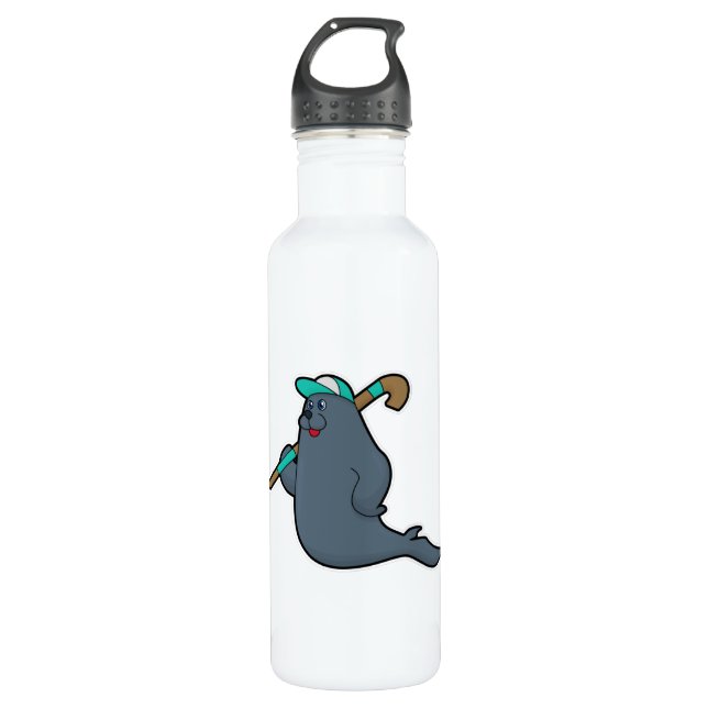 Seal at Hockey with Hockey stick 710 Ml Water Bottle (Front)