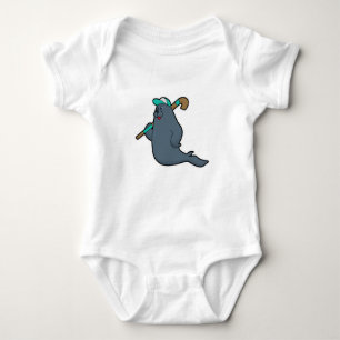 Seal at Hockey with Hockey stick Baby Bodysuit