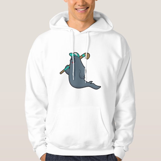 Seal at Hockey with Hockey stick Hoodie (Front)
