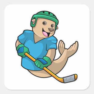 Seal at Ice hockey with Ice hockey stick
