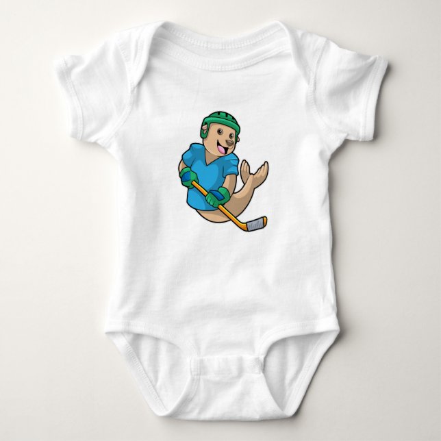 Seal at Ice hockey with Ice hockey stick Baby Bodysuit (Front)