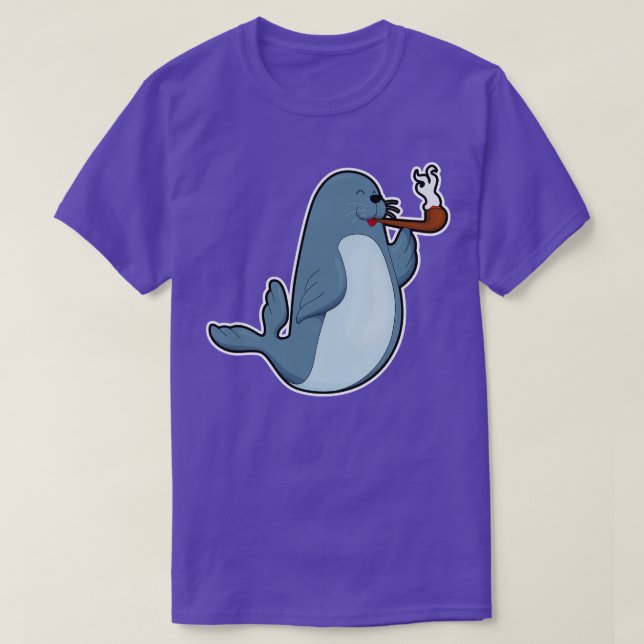 Seal at Smoking with Pipe T-Shirt (Design Front)