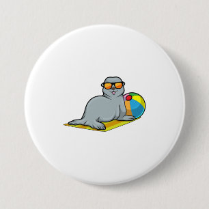 Seal at Sunbathing with Water polo 7.5 Cm Round Badge
