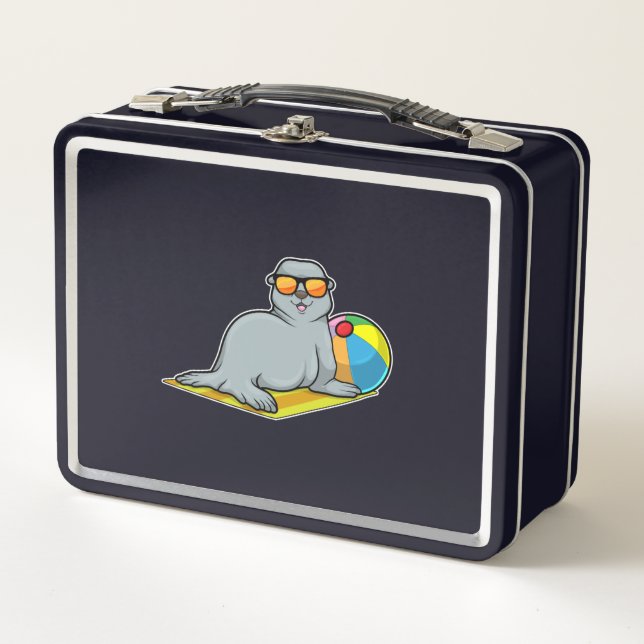 Seal at Sunbathing with Water polo Metal Lunch Box (Front)