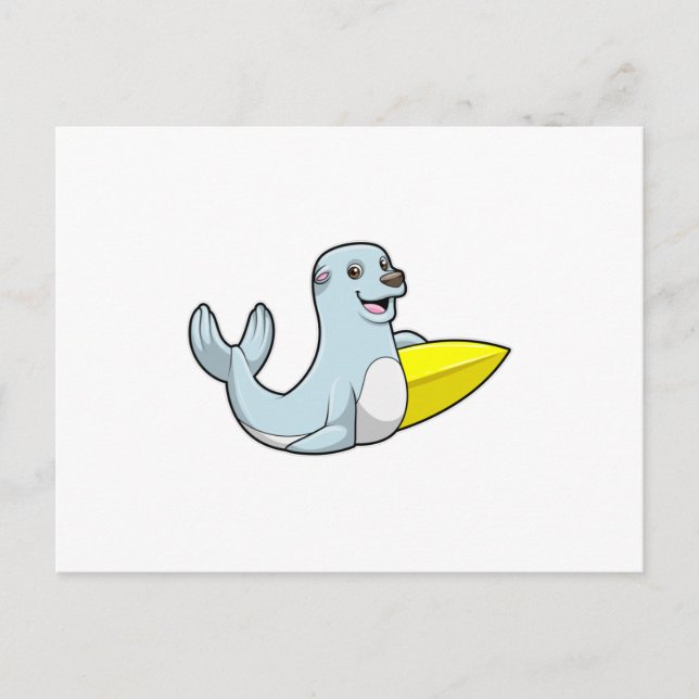 Seal at Surfing with Surfboard Postcard (Front)