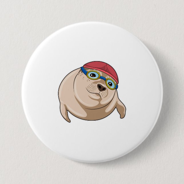 Seal at Swimming with Swimming goggles 7.5 Cm Round Badge (Front)