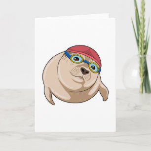Seal at Swimming with Swimming goggles Card