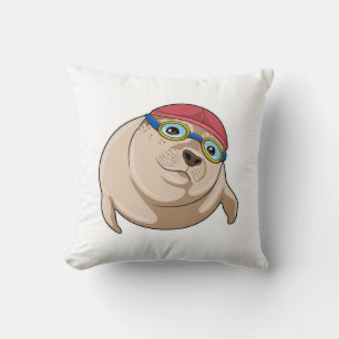 Seal at Swimming with Swimming goggles Cushion