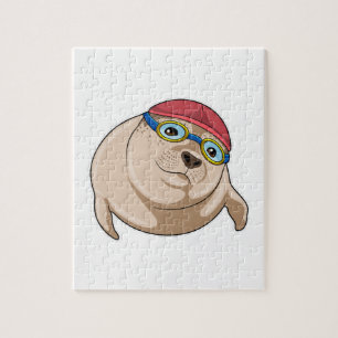 Seal at Swimming with Swimming goggles Jigsaw Puzzle