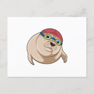 Seal at Swimming with Swimming goggles Postcard