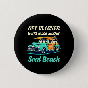 Seal Beach California Surf Girl Women Men Vintage  6 Cm Round Badge