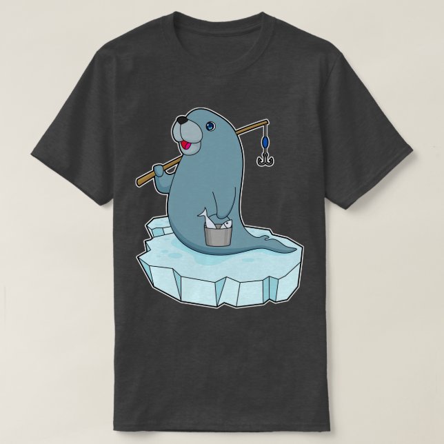 Seal Fishing Fisher Fishing rod T-Shirt (Design Front)