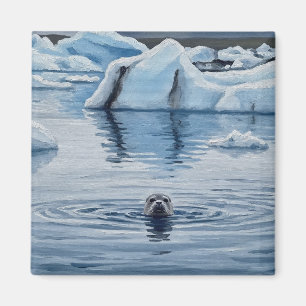 Seal in Iceland Jökulsárlón Glacier Lagoon Travel Magnet