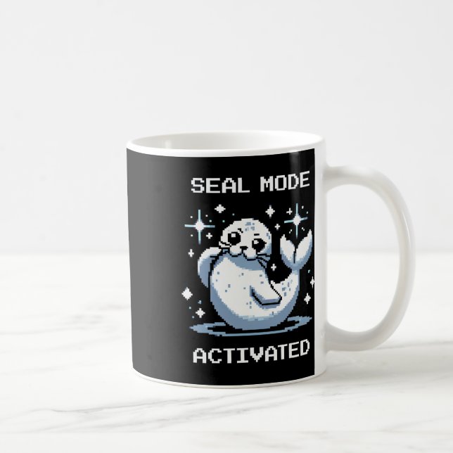 Seal Mode Activated Pixel Art Seal Retro Gamer Sty Coffee Mug (Right)