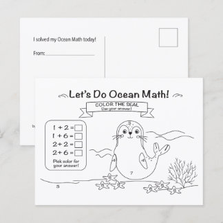 Seal Ocean Math Coloring Postcard