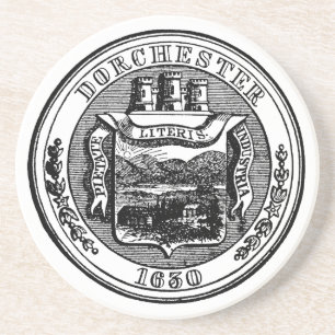 Seal of Dorchester Massachusetts, black Coaster