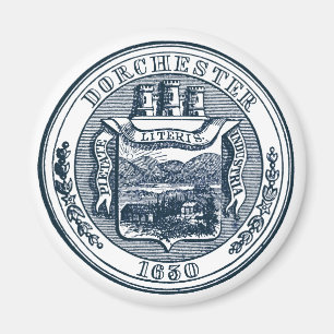 Seal of Dorchester Massachusetts, navy blue Magnet