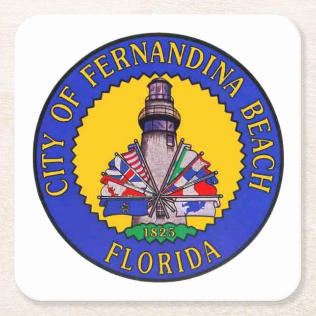 Seal of Fernandina Beach, Florida Square Paper Coaster (Front)