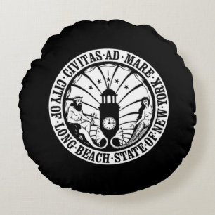 seal of Long Beach, New York Round Cushion