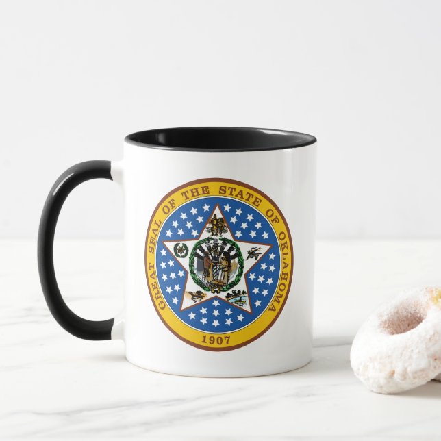Seal Of Oklahoma Coffee Mug (With Donut)